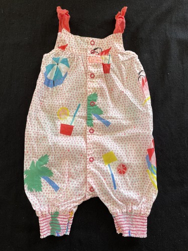 Catimini (France) White/Coral/Multi Tropical Print Cotton Coverall- 3Mos - Picture 2 of 9
