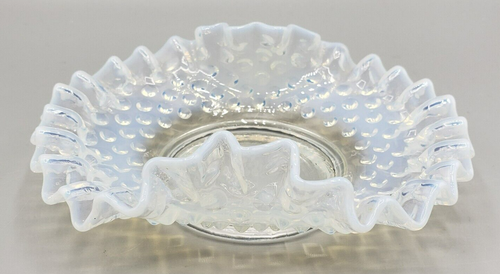 Vintage Fenton Opalescent Hobnail Candy Dish Bon Bon Ruffled Crimped Edge - Picture 8 of 10