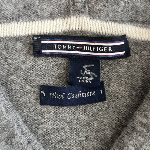 Tommy Hilfiger Women’s Sweater Wool Cashmere Soft Gray Hooded Striped Size Large - Picture 7 of 9