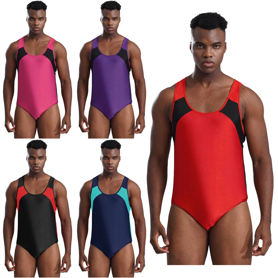 Men's Sleeveless U Neck Leotard Bodysuit Wrestling Singlet Swimming Jockstrap - Image 2 of 4