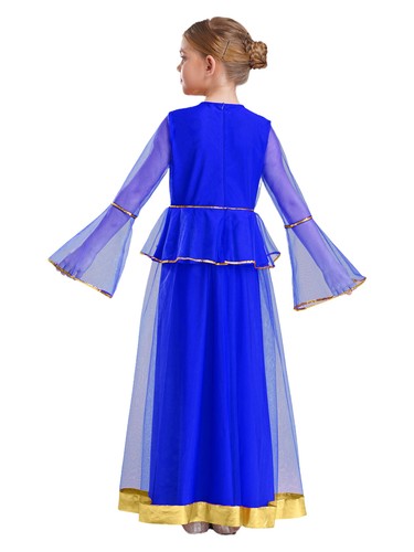 Kids Girls Dress Twirling Gown Sequins Costume School Stage Sheer Indian Dance - Picture 23 of 71