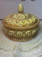 National Potteries  Co Napco Vintage 1950s Yellow Gold Covered CANDY DISH C-7034