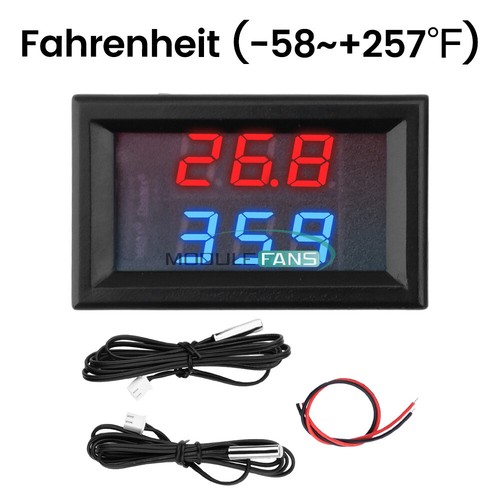 Termometro digitale DC 5~80V misuratore di temperatura con sonda NTC °C/°F doppio display - Foto 23 di 23