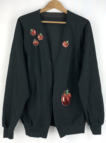 Womens Black Sequin Patch Cardigan Size 