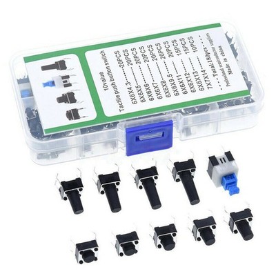 180pcs 10 Type 6X6 Light Touch Switch Set Push Button Switch Assortment Box