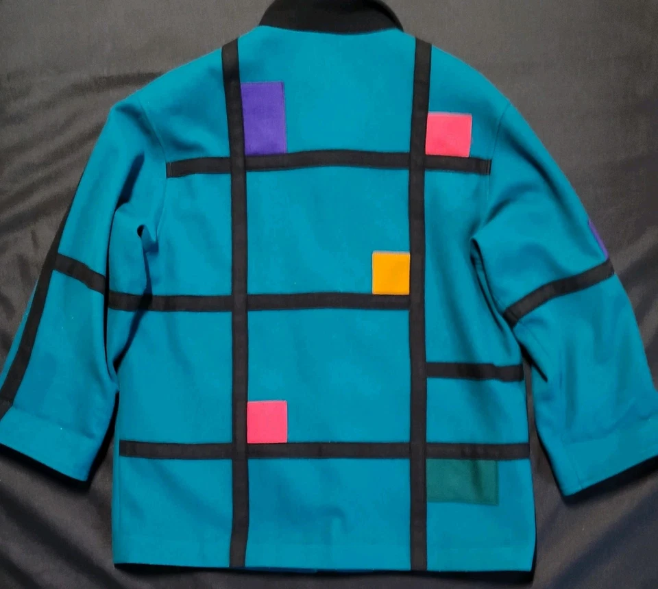 Abrigo Mujer International Industries Talla 15/16 Mondrian Colorblock Lana Pesada Años 80 Foto 2 de 4