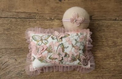 Newborn Foto Requisit Kissen mit Stirnband Baby Fotoshooting Mädchen Set rosa