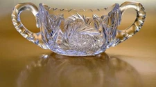 American Brilliant Crystal Pinwheel Star Double Handled Sugar Dish