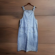 Vintage 90s Denim Overall Dress L Blue Pinafore Long Minimalist Pocket Lagenlook