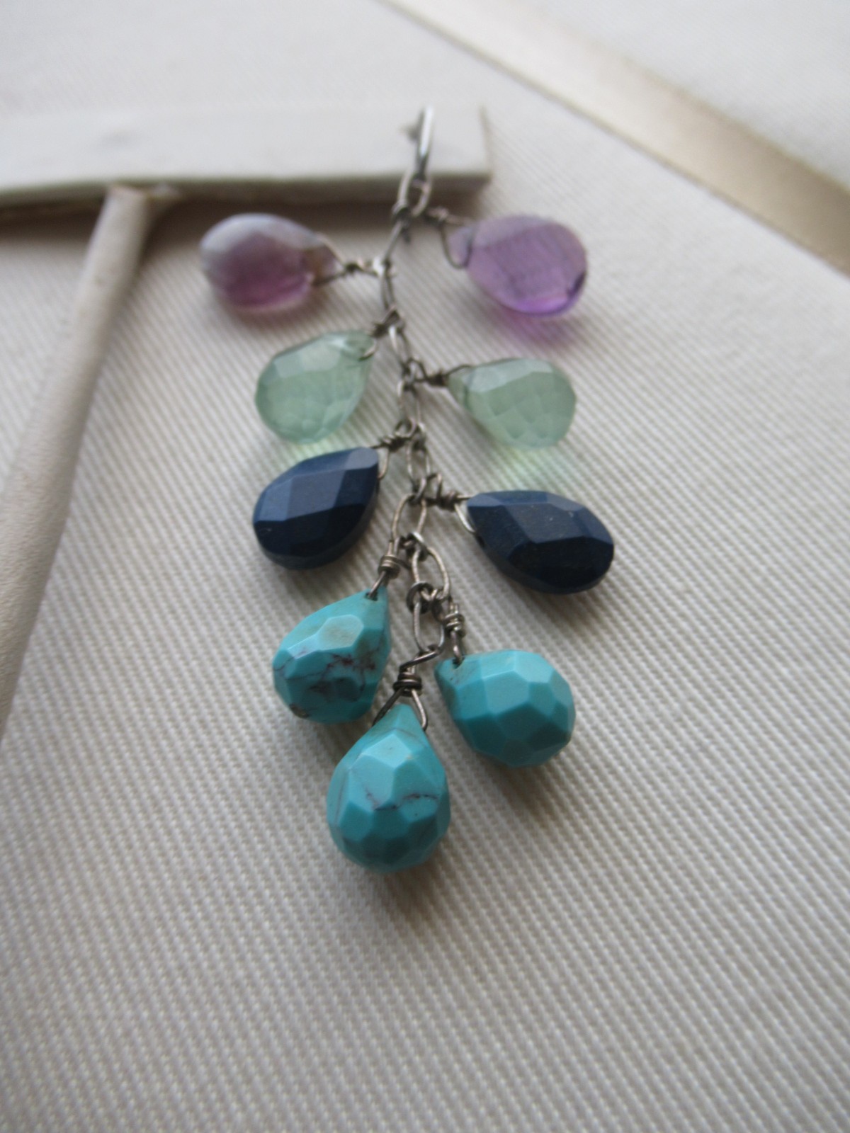 Multi Gemstone Dangle Drop Earrings, Amethyst Per… - image 3