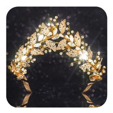 Boho Leaf Headband Gold Headpiece Bride Wedding Crystal, 1 Count Pack of 1 