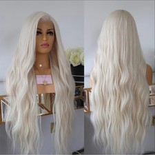 Long Wavy Synthetic Hair Ear to Ear Lace Platinum blonde Frontal Lace Wigs