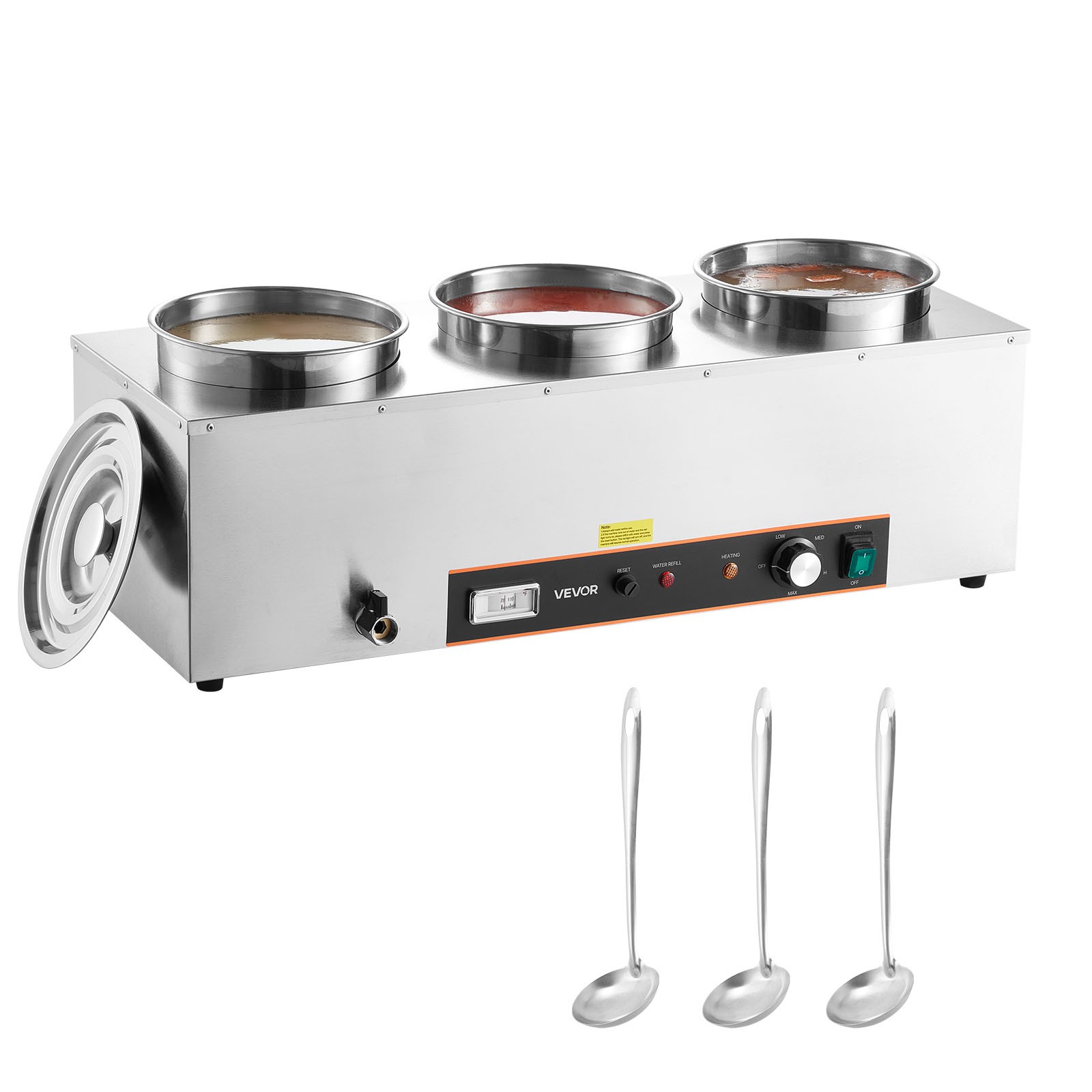 VEVOR Commercial Soup Warmer Soup Station with 3*6.34Qt Pot Soup Kettle Warmer