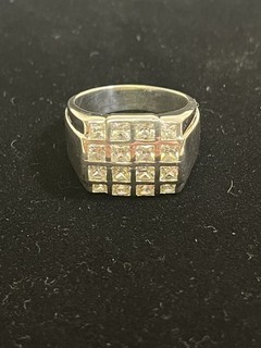 MENS 925 Sterling 16 CZ Diamond Pinky Ring Size 10