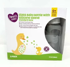 Parent's Choice Glass Baby Bottles 3 Pack Slow Flow 0+ Standard Neck 9 oz New