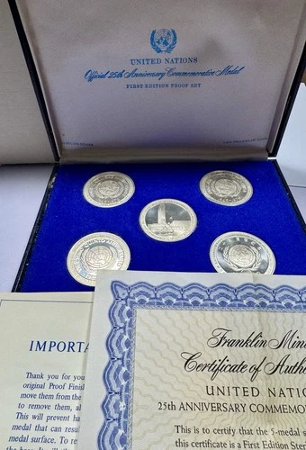 1970 United Nations 25th Anniversary Proof Sterling Silver Medal Set of 5