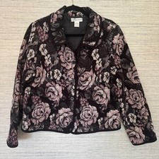 Vintage brocade tapestry blazer black pink floral bohemian granny Core Size 10