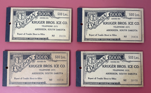 4 Kruger Bros Ice Co. Książki kuponowe na 500lbs lód 1930s Era depresji S Dakota - Zdjęcie 1 z 12