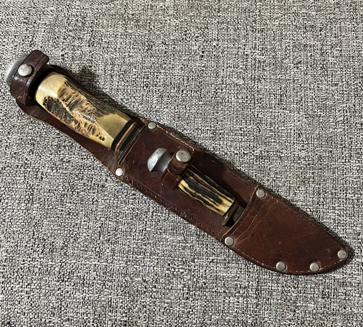 Vintage 23X Solingen Germany 2pc Stag/Antler Handle Fixed Blade