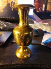 Vintage Etched Solid Brass Golden color Vase Urn Fluted Top Hand Made in India 6 — photo 1