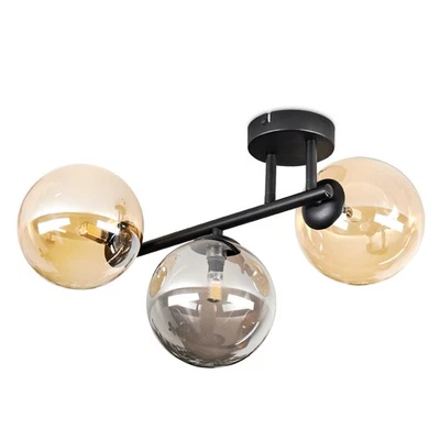 HOFSTEIN Isorella Deckenleuchte aus Metall/Glas Schwarz/Rauch-/Bernsteinfarben