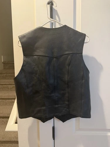 Leather King  Black Leather Snap Front Biker Vest L (42" Chest) image 3