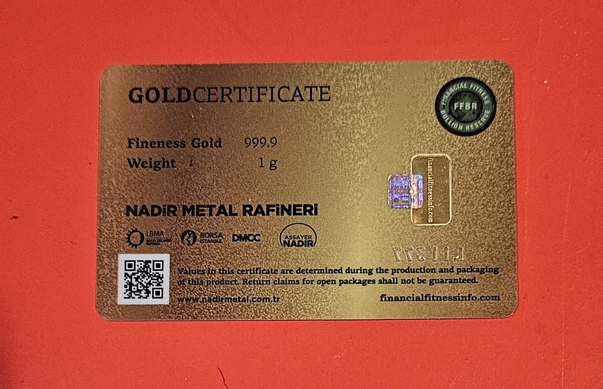 1 Gram 999.9 Fine Gold Bar Nadir Financial Fitness Bullion Reserve