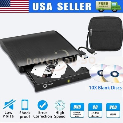Slim External CD/DVD Drive USB 3.0 Player Burner Reader for Laptop PC Mac HP US