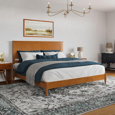 Naples King Low Profile Solid Wood Platform Bed in Light Toffee Finish