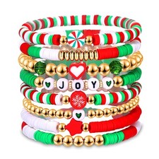 Surfer Heishi Bracelets for Women Stackable Rainbow Vinyl Disc Clay Beaded Stret