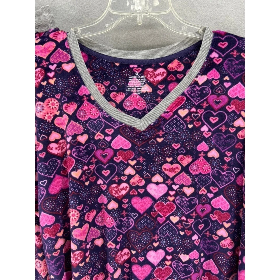 Cuddle Duds Pajamas 2pc Womens Sz L Pink Blue Heart Long Sleeve Pockets Joggers - Image 3 of 4