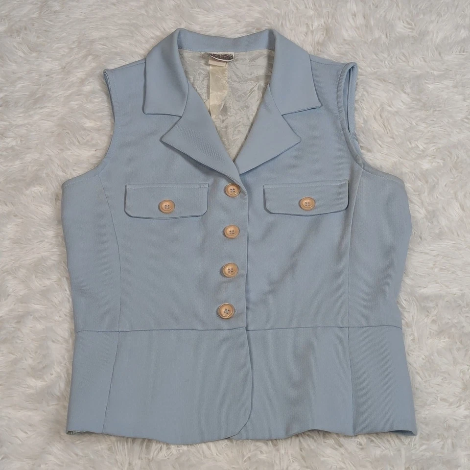 90s Mystic Collared Button Front Vest Peplum Waist Light Blue Size Large - Image 2 of 4