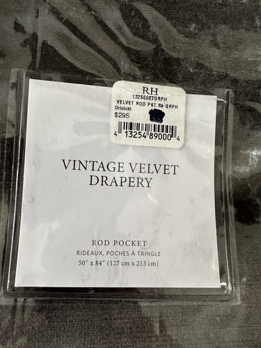 Restoration Hardware RH VINTAGE VELVET DRAPERY ROD-POCKET 50x84” Graphite ONE - Picture 2 of 4
