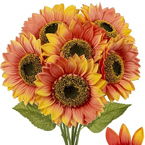 6 Stck. Große Sonnenblumen Orange Kunstblumen 7 Zoll Lebendiger langer Stiel 7 Zoll-6 Stck.-O - Bild 2 von 7