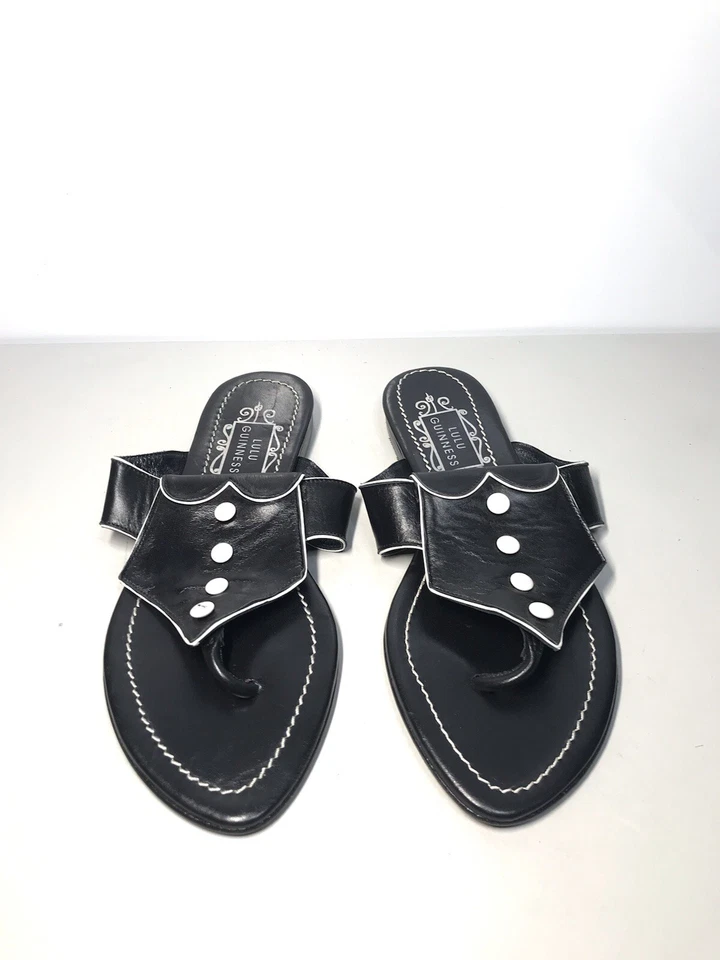 Sandalias de esmoquin Lulu Guinness de cuero negro blanco para mujer talla 37,5 M EE. UU./7 M EE. UU. Foto 3 de 4