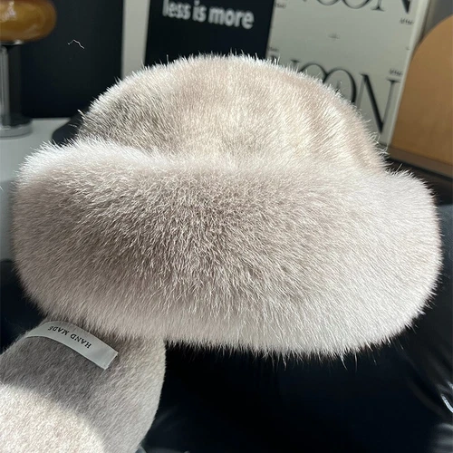 Women's Real Mink Fur Hat Bucket Hat Bowler Hat Warm Cap W Fox Fur Outdoor - Picture 17 of 44