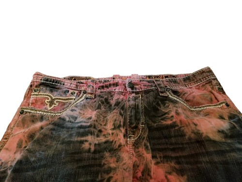 Rock Revival Dan Jeans Men Size 44 Straight Tie Dye Acid Wash Blue Pink (46x33) - Picture 2 of 6