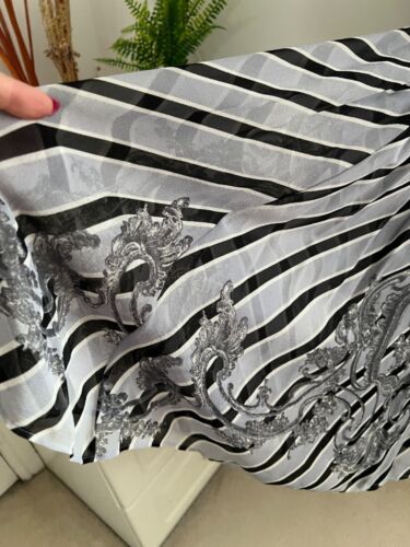 NEU UK 10 English Excentrics 100 % Seide Streifen Wickelkleid silbergrau gefüttert - Bild 10 von 11