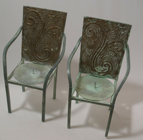Candel Holders Metal Chair Shaped Light Green & Gol 9" Tall Vintage - Picture 3 of 12