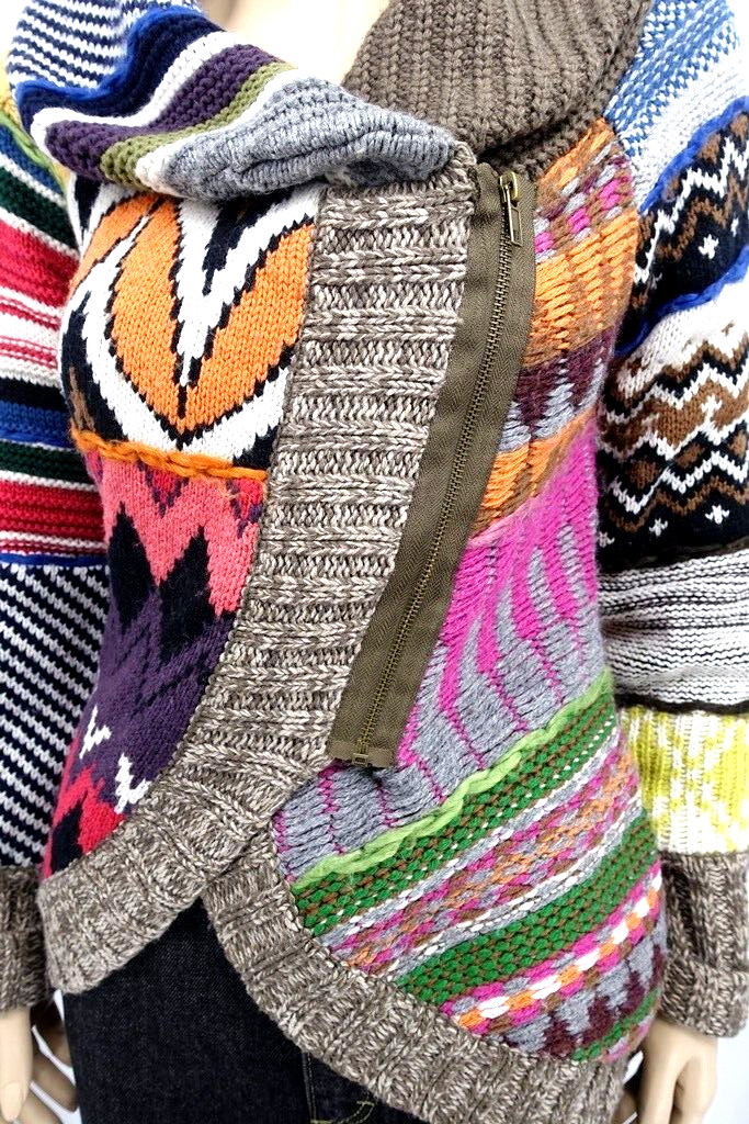 Desigual Multicolor Patchwork Geometric Knit Zip-… - image 5