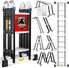 Ladder,Bryner 7 in 1 Multi-Purpose Ladder Aluminium Extension Ladder 12Ft 330lbs