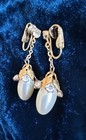 Exquisite Vintage French Dangle Faux Pearl and Rhinestone Drop Earrings — photo 1