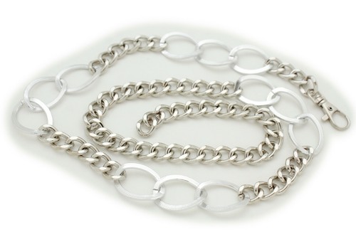 Women Silver High Waist Hip Easy Wear Bling Narrow Band Belt Chain Links XL XXL - Picture 8 of 12