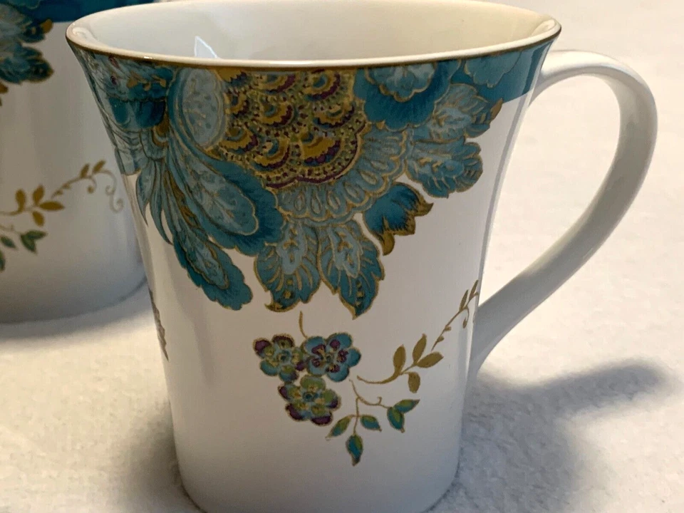 222 Fifth Eliza Teal Mug SET OF 4 Floral Peacock - Image 3 of 4