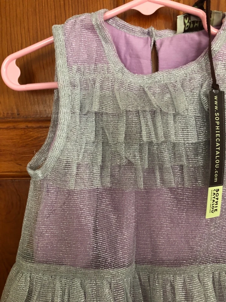 Vestido de Fiesta Sophie Catalou Talla 5 Lavanda y Plateado Sin Mangas Algodón Forrado Nuevo con Etiquetas Foto 3 de 4