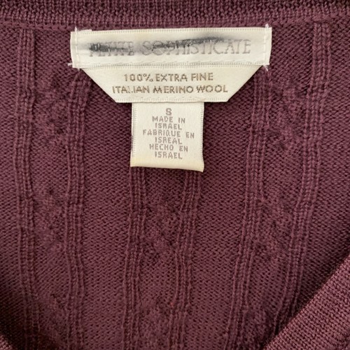 Petite Sophisticate Womens Cardigan Sweater Chevron Merino Wool V Neck Purple - Picture 6 of 6