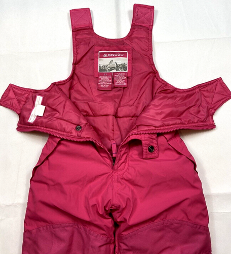 Snozu Girls 2T Pink Insulated Snow Bibs Overalls Boot Gaiters Hook & Loop Straps - Picture 3 of 12