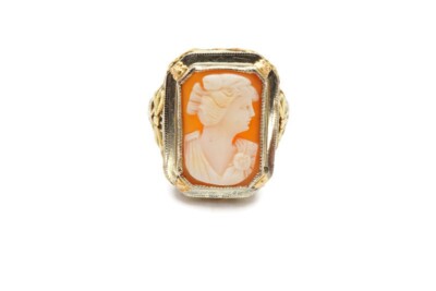 Vintage 18k White Gold Cameo Filigree Ring Size 7