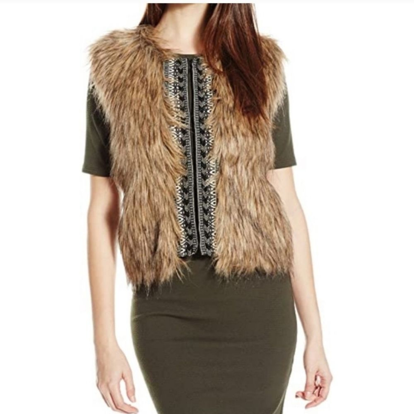 Miss Me Faux Fur Cable Knit Vest - Size L - image 2