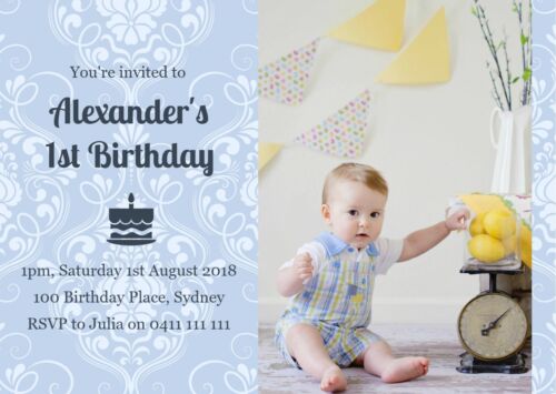 celebrations occasions printable personalised photo boy s birthday christening damask invitation home furniture diy itkart org
